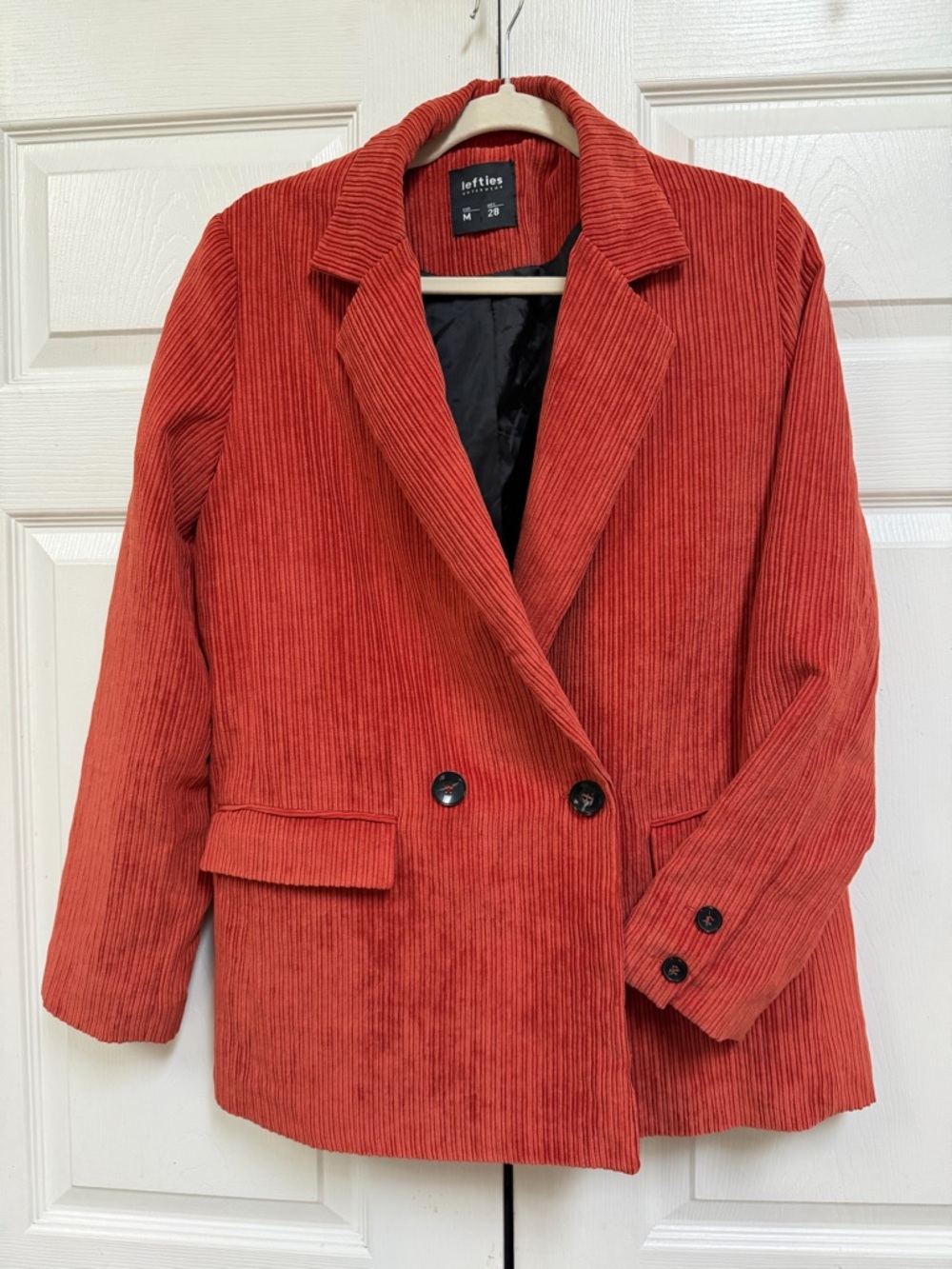 Women's Rust Red Corduroy Double-Breasted Blazer Women’s M